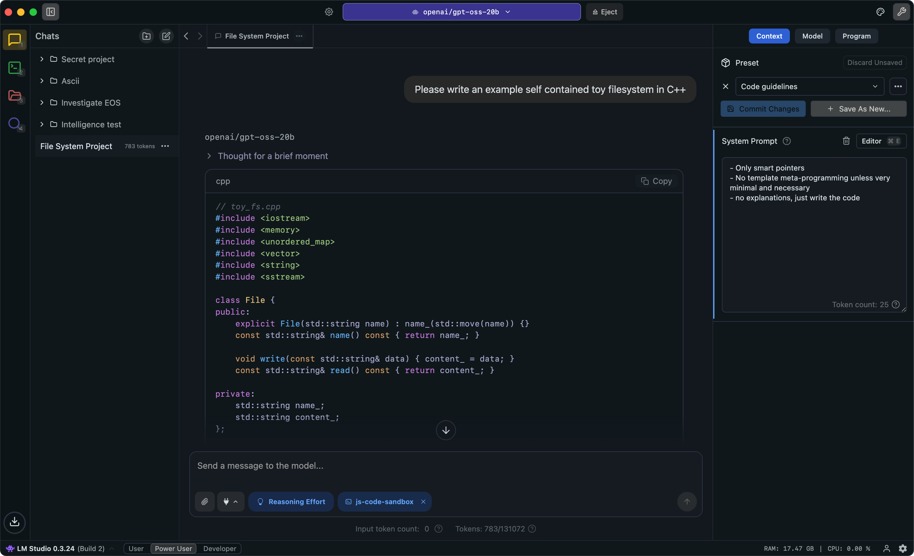 Screenshot of the LM Studio local AI application